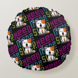 Need more Sleep Funny Cat cute yawn expression Round Cushion