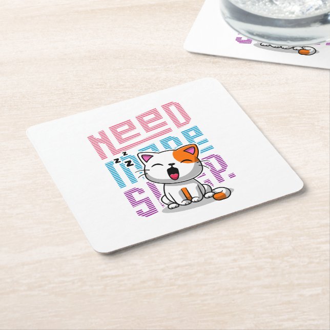 Need more Sleep | Funny Cat cute yawn expression Square Paper Coaster (Angled)