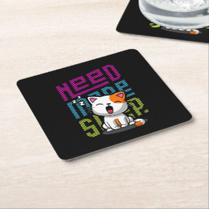 Need more Sleep   Funny Cat cute yawn expression Square Paper Coaster