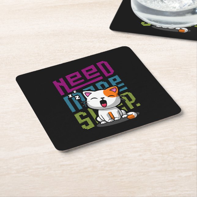 Need more Sleep | Funny Cat cute yawn expression Square Paper Coaster (Angled)