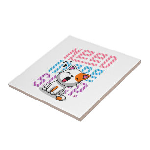 Need more Sleep   Funny Cat cute yawn expression Tile