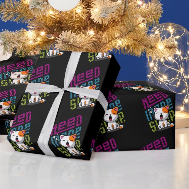 Need more Sleep | Funny Cat cute yawn expression Wrapping Paper (Holidays)