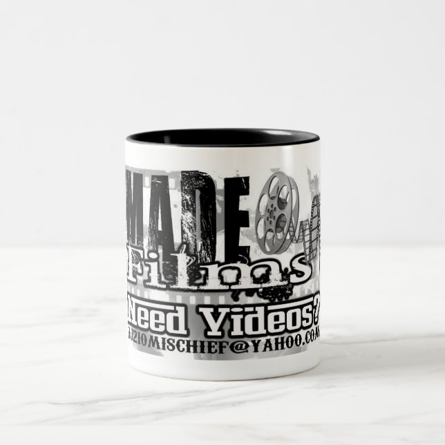 need videos made logo Two-Tone coffee mug (Center)