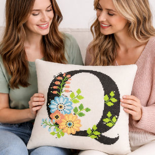 Needle Point Floral Letter O Cushion