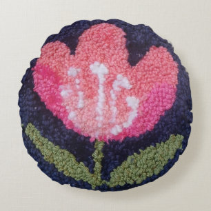 needle punch pink flower design pillow