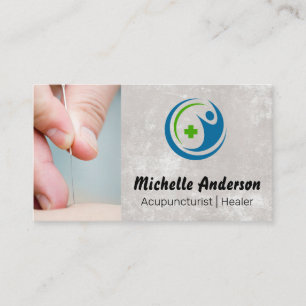 Needle to Skin Closeup   Acupuncturist Healing Business Card