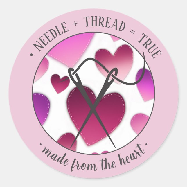 Needle+tread=true Made from the heart pale pink Classic Round Sticker (Front)