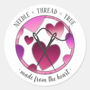 Needle+tread=true Made from the heart white Classic Round Sticker