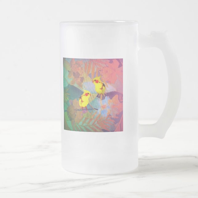 Needlepoint Bird-lovers Frosted Glass Beer Mug (Right)