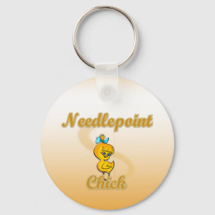 Needlepoint Chick Key Ring