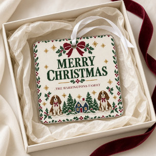 Needlepoint Christmas Dogs Family Photo Metal Tree Decoration