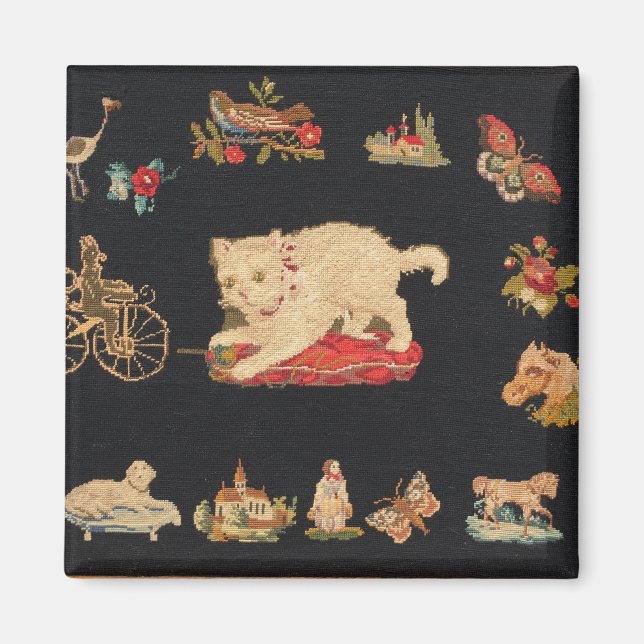 Needlepoint Kitty Cat Magnet (Front)