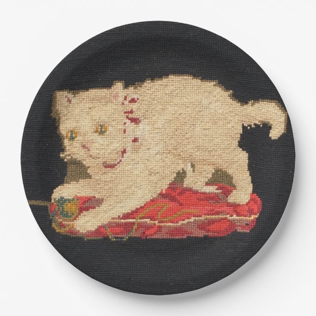 Needlepoint Kitty Cat Paper Plate (Front)