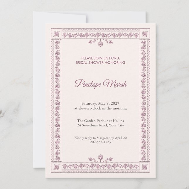 Needlepoint Stitchery Bridal Shower Invitation (Front)