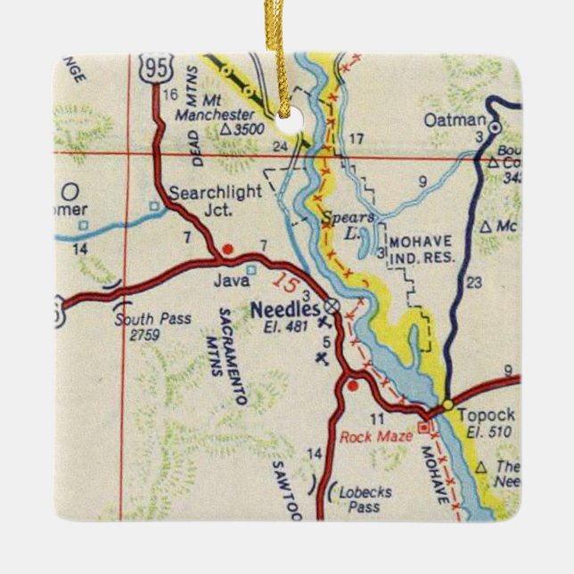 Needles CA Vintage Map Ceramic Ornament (Front)