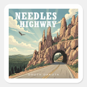 Needles Highway South Dakota Eagle Square Sticker