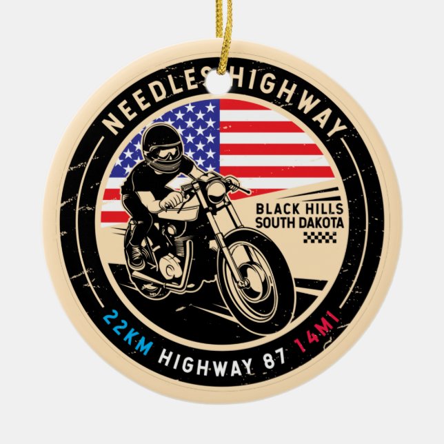 Needles Highway South Dakota Motorcycle Ceramic Tree Decoration (Front)