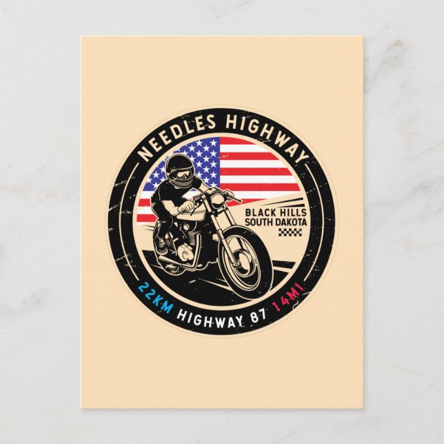 Needles Highway South Dakota Motorcycle Postcard (Front)