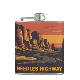 Needles Highway South Dakota Red Sky Hip Flask