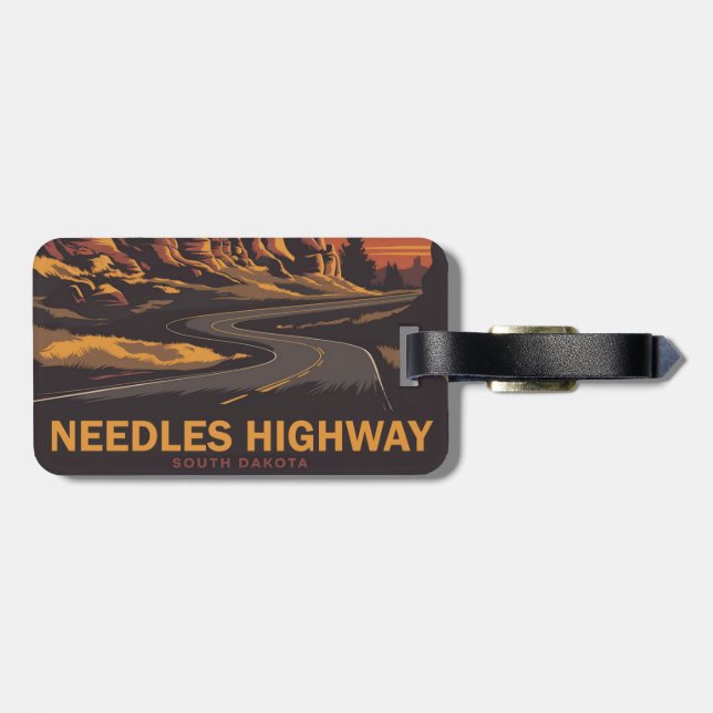 Needles Highway South Dakota Red Sky Luggage Tag (Back Horizontal)