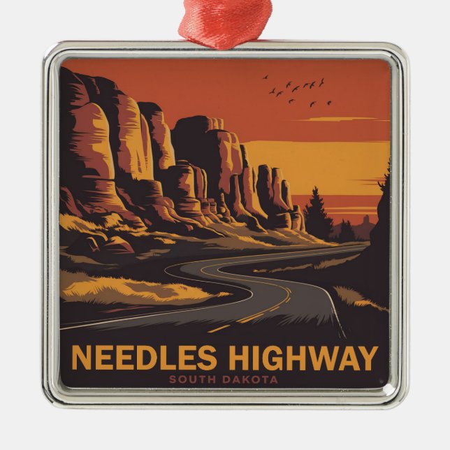 Needles Highway South Dakota Red Sky Metal Tree Decoration (Front)