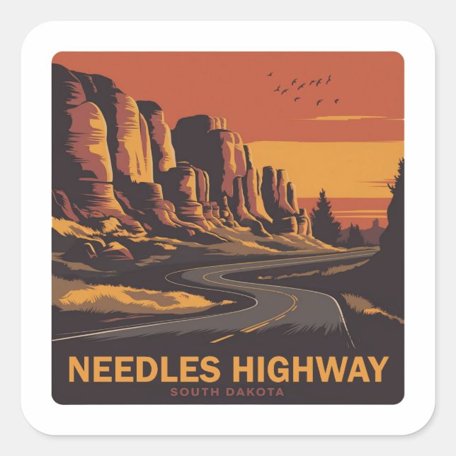 Needles Highway South Dakota Red Sky Square Sticker (Front)