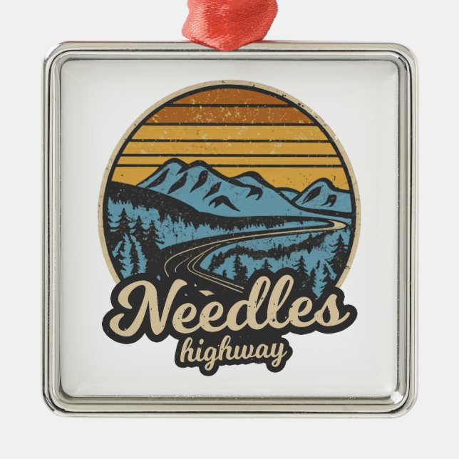 Needles Highway South Dakota Retro Metal Tree Decoration (Front)