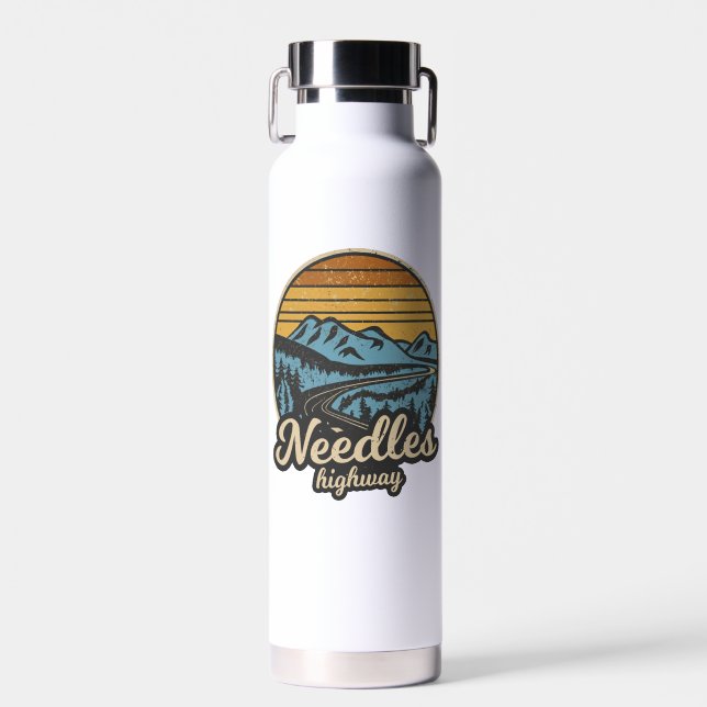 Needles Highway South Dakota Retro Water Bottle (Front)