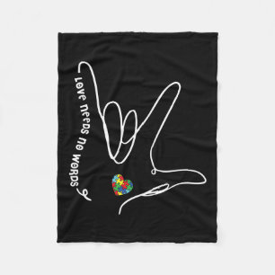 Needs No Words Asl Puzzle Piece Heart Autism Aware Fleece Blanket
