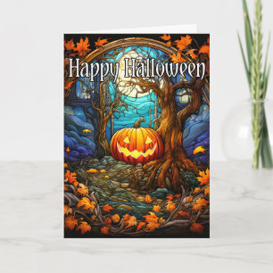 Nefarious Glowing Pumpkin Happy Halloween Card
