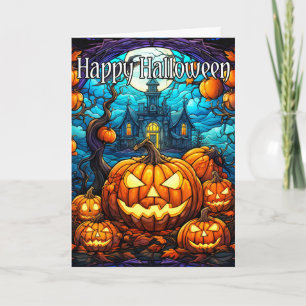 Nefarious Glowing Pumpkin   Happy Halloween Card