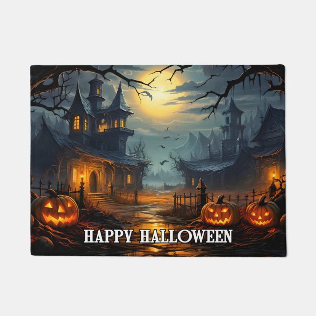 Nefarious Happy Halloween Pumpkins Doormat (Front)