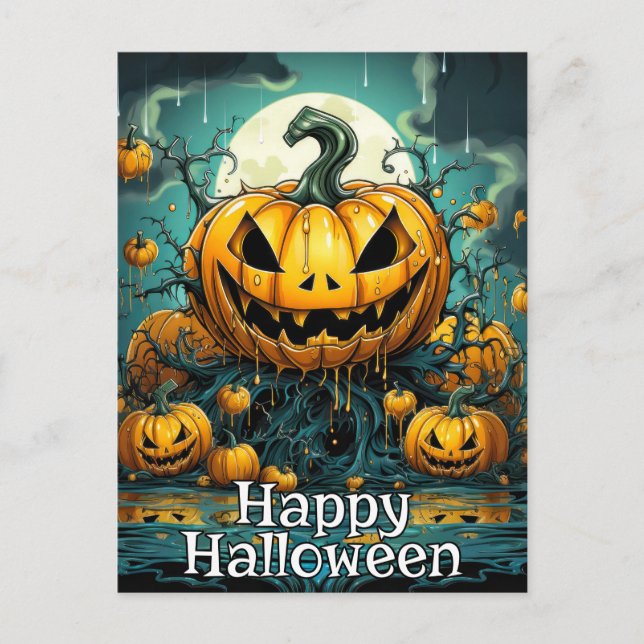 Nefarious Pumpkins After Dark | Happy Halloween Postcard (Front)