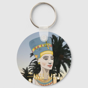 Nefertiti Colourful Portrait and Palm Trees Key Ring