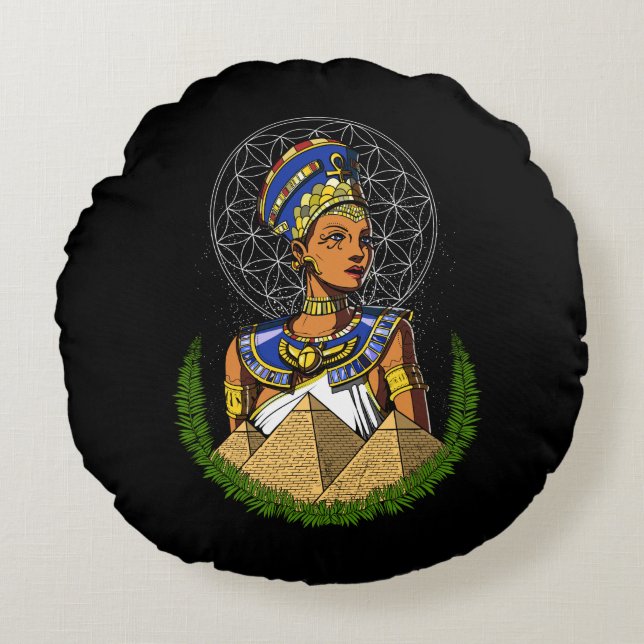 Nefertiti Egyptian Queen Goddess Mythology Round Cushion (Front)