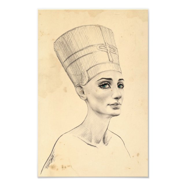 Nefertiti portrait drawing Ancient Egypt papyrus Photo Print (Front)