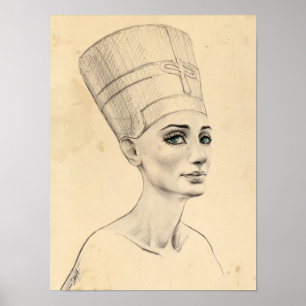 Nefertiti portrait drawing Ancient Egypt papyrus Poster