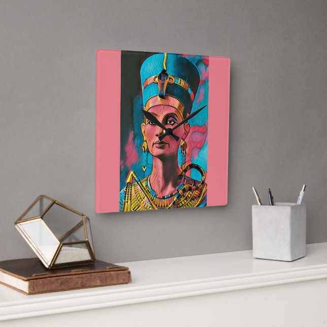 Nefertiti - The Egyptian Queen Wall Art Poster  Square Wall Clock (Office)