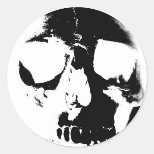 Negative Black & White Skull Classic Round Sticker