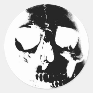 Negative Black & White Skull Classic Round Sticker