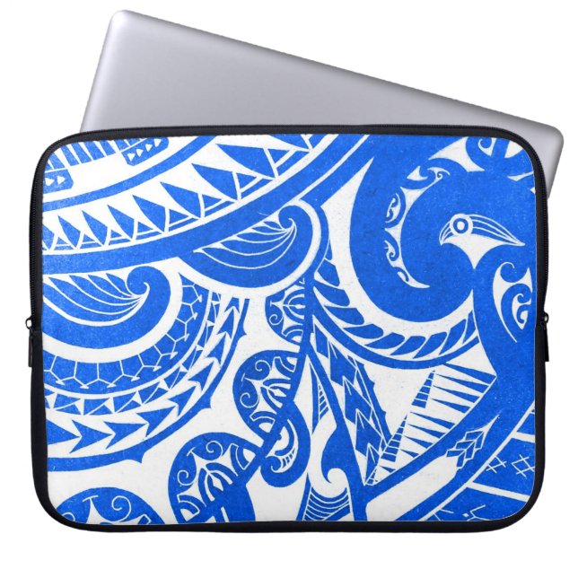 negative / inverted tribal tattoo design on wood laptop sleeve (Front)