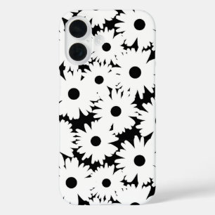 Negative Space Daisies white on black iPhone 16 Case