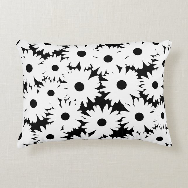 Negative Space Daisies white on black Decorative Cushion (Front)