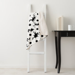 Negative Space Daisies white on black Sherpa Blanket