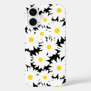 Negative Space Daisies white yellow on black iPhone 16 Case