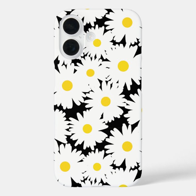 Negative Space Daisies white yellow on black Case-Mate iPhone Case (Back)