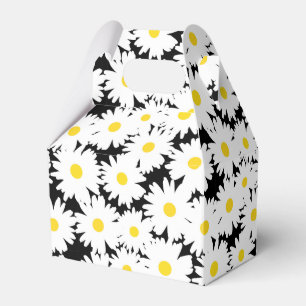 Negative Space Daisies white yellow on black Favour Box