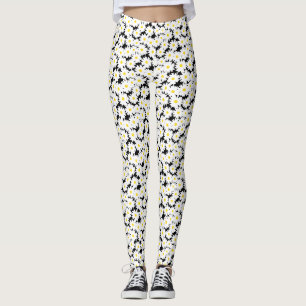 Negative Space Daisies white yellow on black Leggings