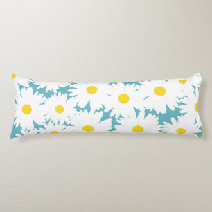 Negative Space Daisies white yellow on blue Body Cushion