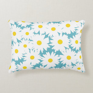 Negative Space Daisies white yellow on blue Decorative Cushion